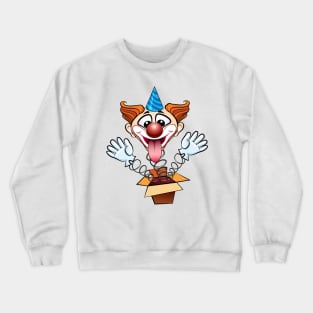 laugthing clown jumps out of surprised box. Crewneck Sweatshirt